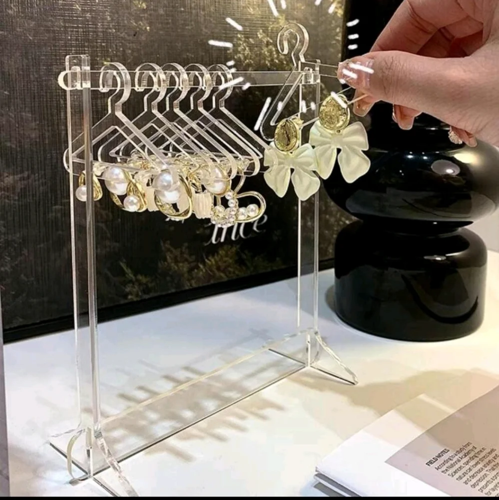 Acrylic Jewelry Organizer Stand With Little Hangers 2 Clear 1 Brown - Picture 2 of 7